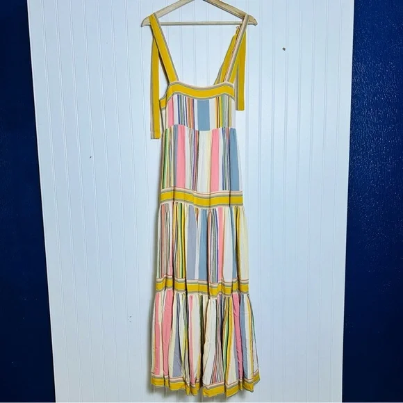 Anthropologie By Together Striped Multicolor Maxi Dress S Square Neck Smocked - Picture 1 of 8